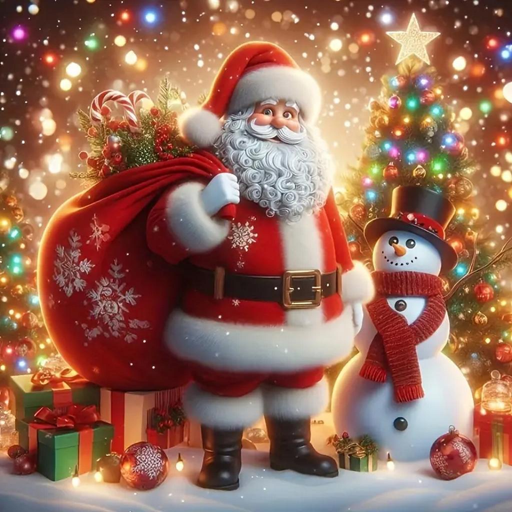 DIY Full Round Diamond Paint Křížový steh Veselé Vánoce Santa Claus Sněhulák Domácí dekorace Umění Diamantová malba 5D Diamantová umělecká malba