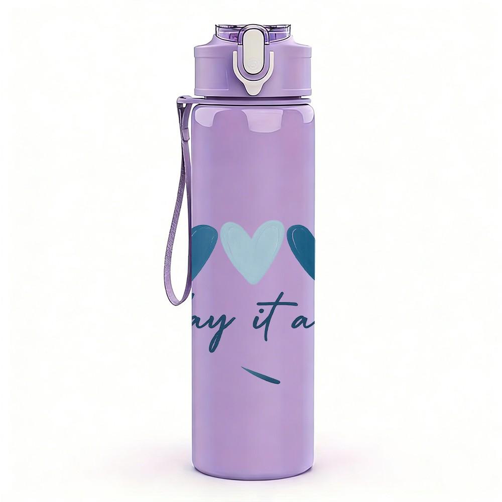 1PC One Day At A Time Hearts Art 750ml Color Plastic Sports Water Bottle Leakproof Flip Straw Lid Suitable for Sports Office Home Use