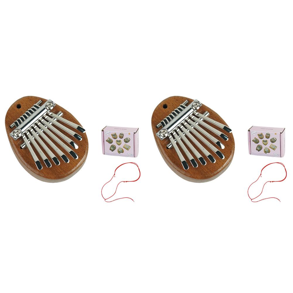 2Pcs 8 Keys Mini Kalimba Wooden Thumb Piano with Lanyard Portable Musical Instrument Cute Marimba for Travel Party Outdoors