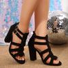 2025Buckle Strap Hollow Narrow Band Roman Women Summer Sandals Comfort Narrow Band High Heels Peep Toe Party Shoes