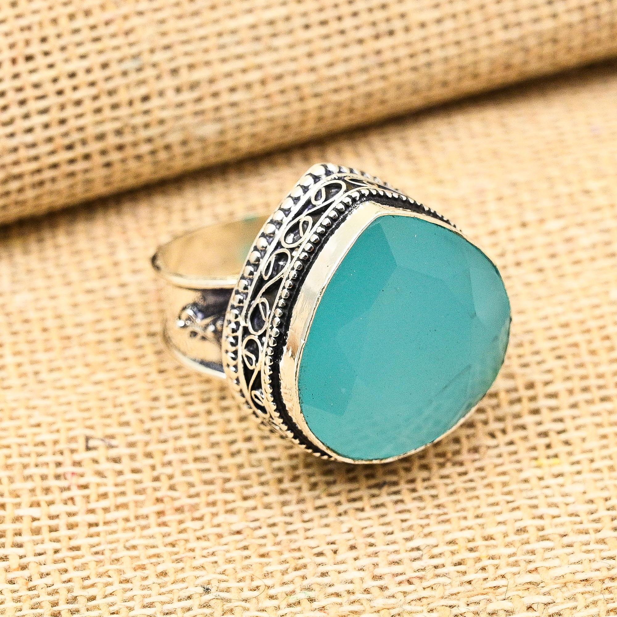 

Удивительное ювелирное кольцо ручной работы из стерлингового серебра 925 пробы с синим халцедоном и драгоценным камнем 12 синий