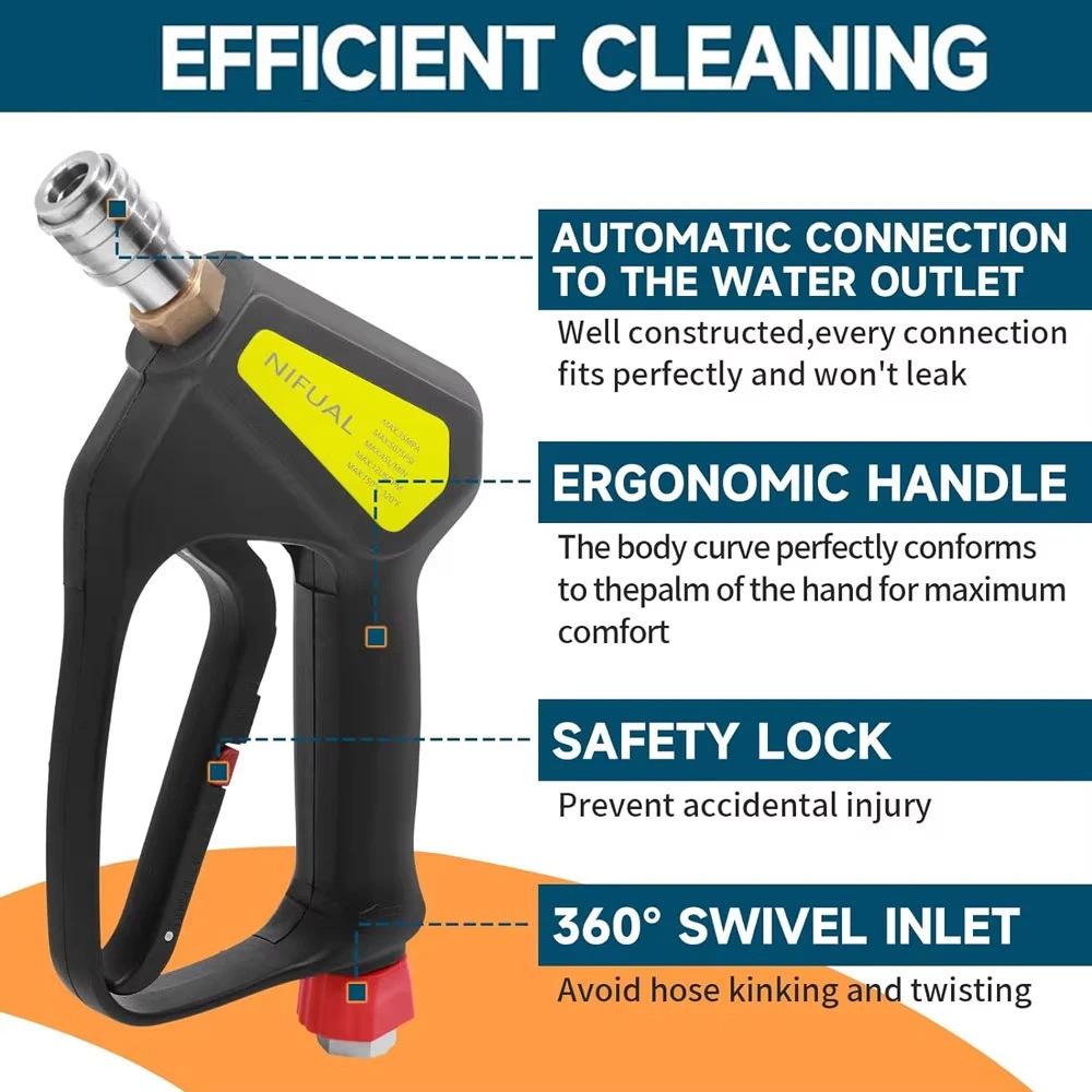 High-Pressure 5000psi Anti-Tangle Car Wash Water Gun with 3/8 Multi-functional Nozzle
