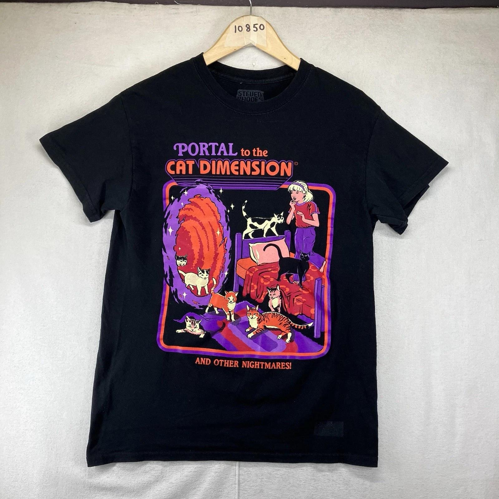 Steven Rhodes T Shirt Women s Sm Portal To The Cat Dimension Retro 80s Halloween 2XL