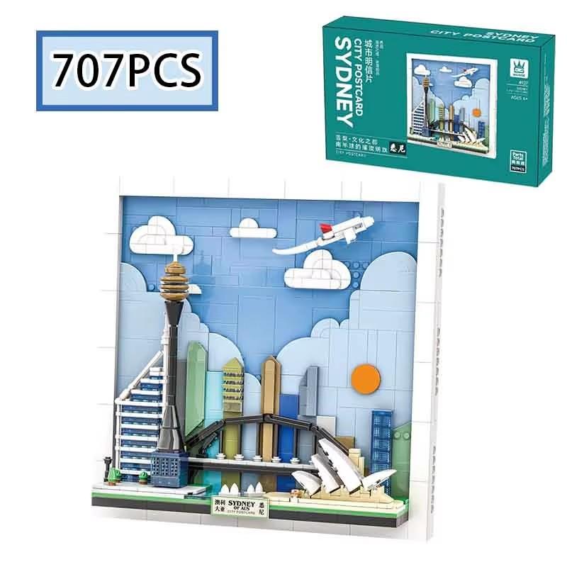 Moc 707Pcs Creative City Postcards Sydney Skyline Art Hanging Drawing Diy Blocks Children'S Puzzle Toys Birthday Gifts