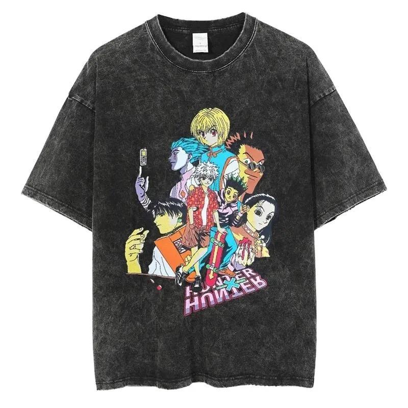 New Anime Hunter X Hunter Printed Tshirt Mens and Womens Washed Tshirt High Quality Vintage Cotton Tshirt Harajuku Top