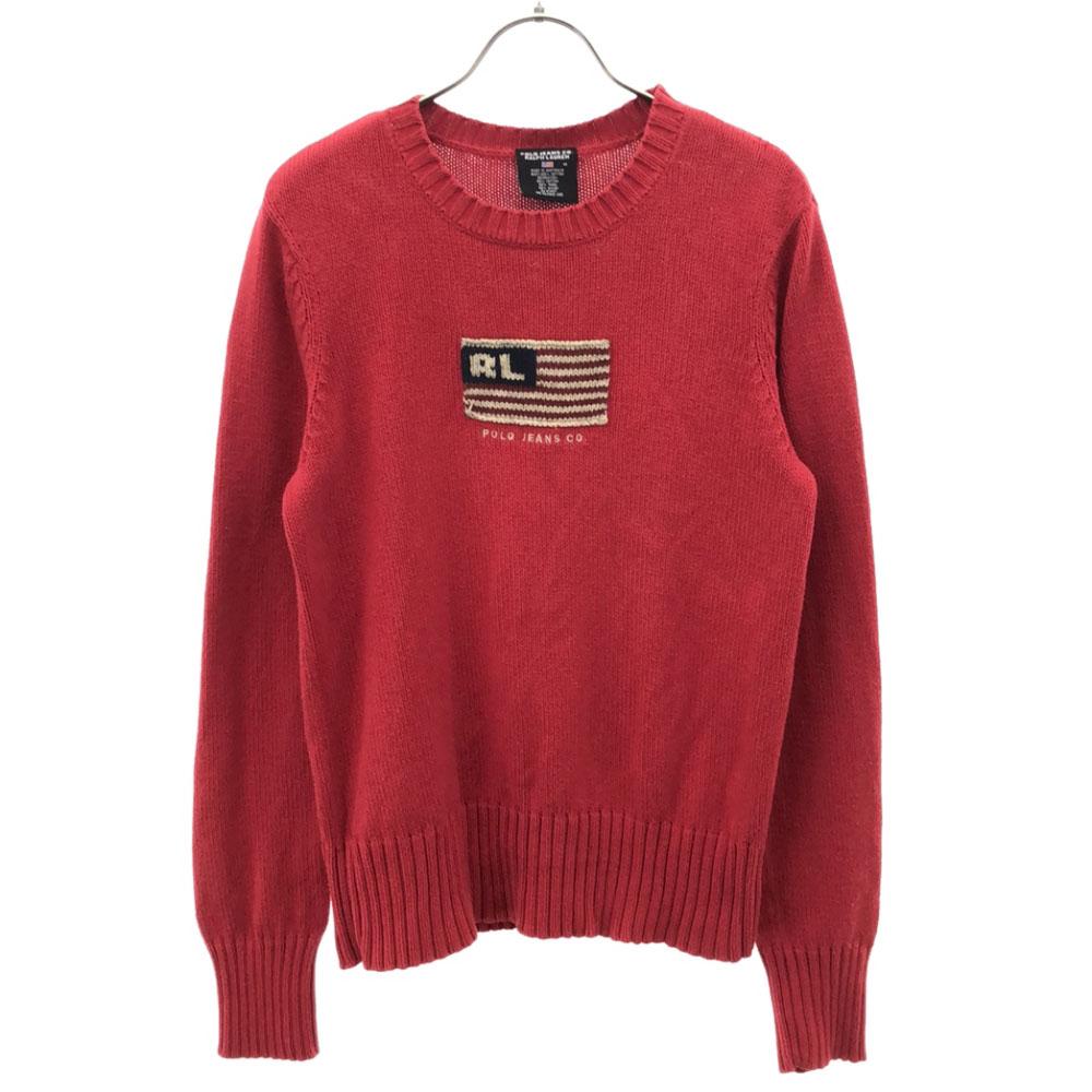 

POLO JEANS Long sleeve Cotton knit sweater M Red RALPH LAUREN Women Used