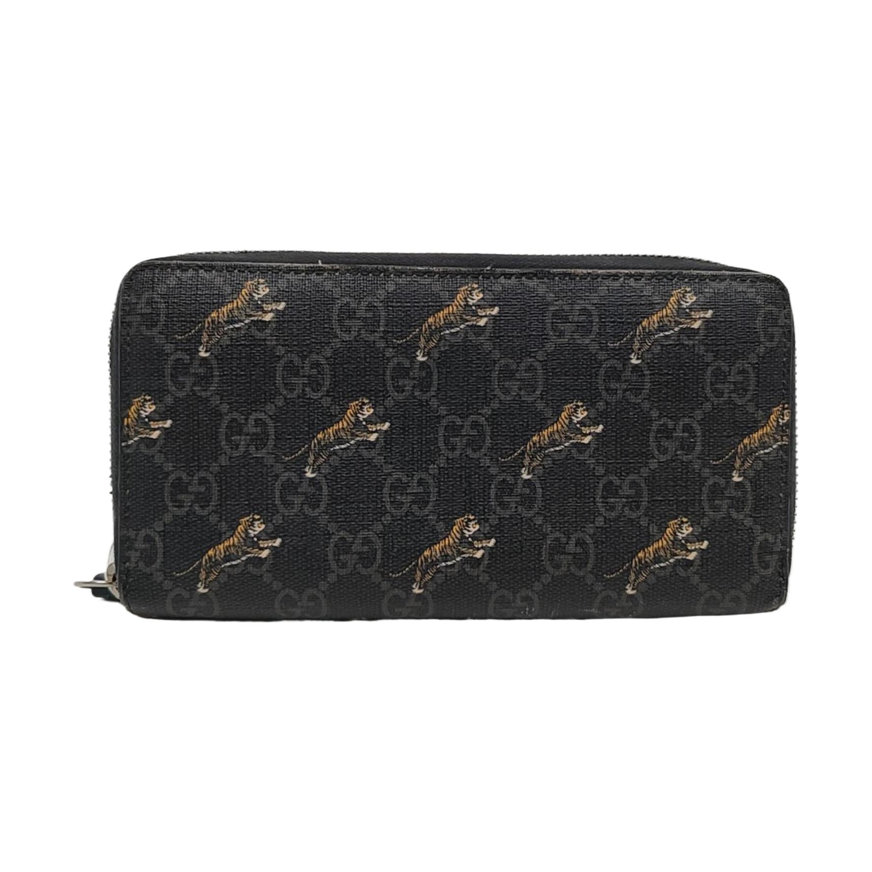 [Pre-Owned] Tiger Print Logo Long Zipper Canvas And Leather Wallet - Very Good #1688JJU ONE SIZE