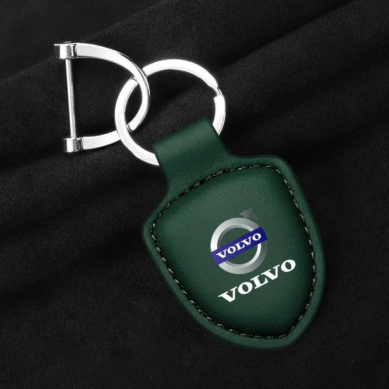 Metal Car Keychain Vintage Leather Keyring Accessory For Volvo EX90 V60 V40 XC90 S60 XC60 V50 V70 S90 XC40 S80 T6 V90 EX30 C70