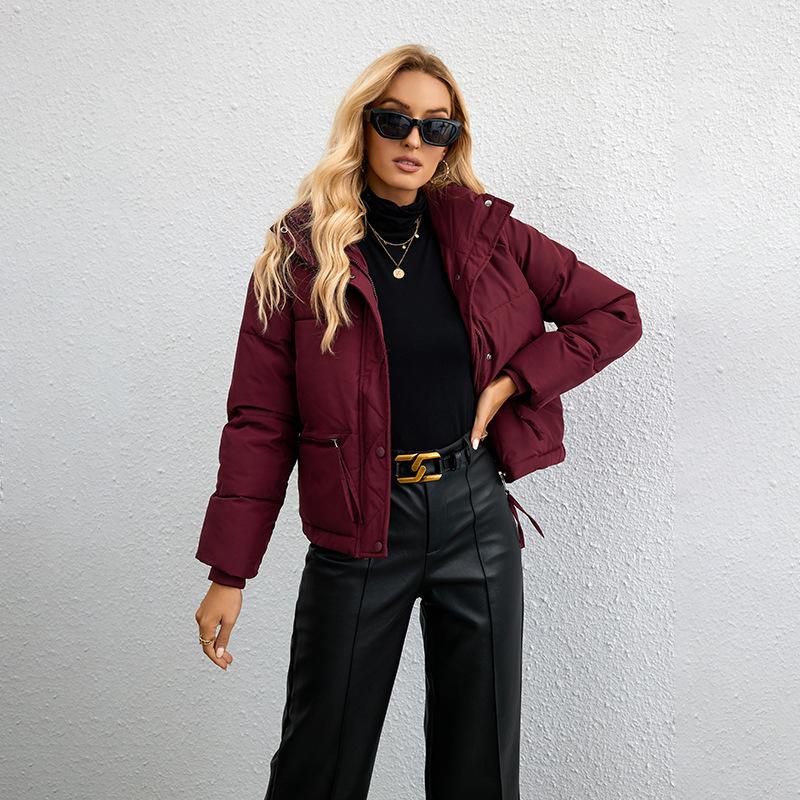 Women's Winter Puffer Jacket, Stand Collar Quilted Warm Padded Coat with Zippered Pockets, Stylish and Lightweight Outerwear for Cold Weather