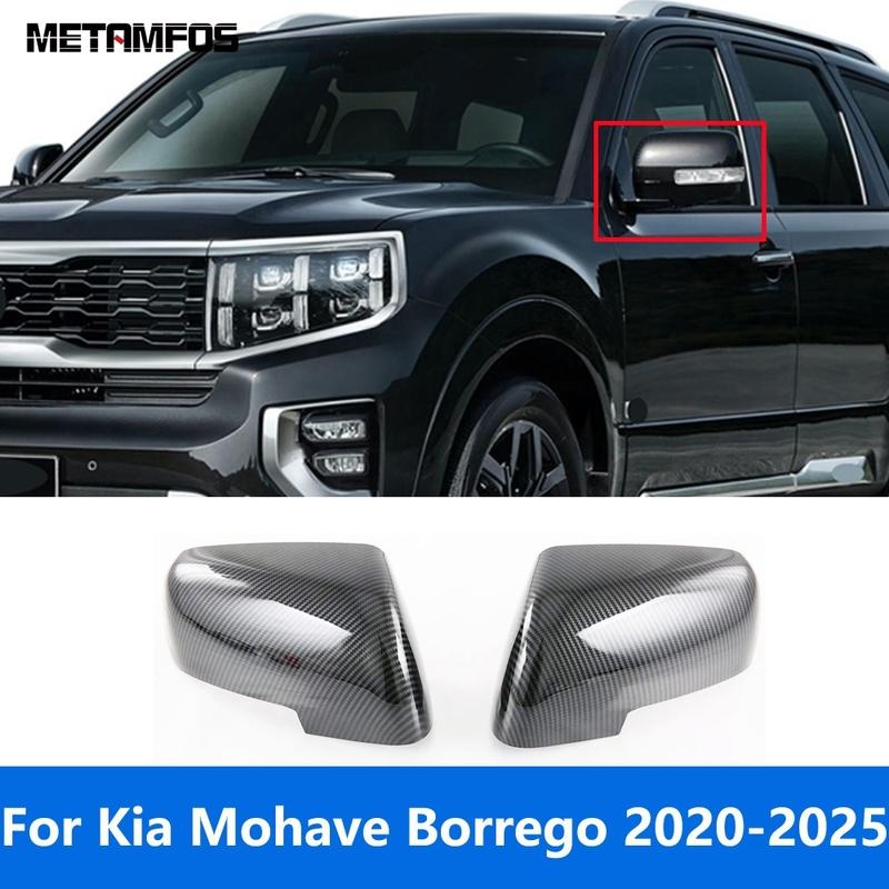 For Kia Mohave Borrego -2024 2025 Carbon Fiber Rearview Side Door Mirror Cover Trim Protection Cap Accessories Car Styling