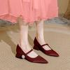 Pointed High Heels Are Not Tired of Feet, Spring Red Wedding Shoes, Magic Buckle Strap Thick Heel Mary Jane Shoes