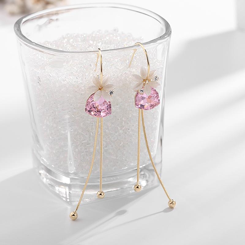 Sweet Long Beads Flower Earrings 2022 New Design Luxury Wedding Crystal Earring Two Wear Opal Dangle Jewellery