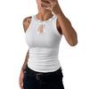 Women Vest Round Neck Sleeveless Shiny Sequin Decoration Tank Tops Hollow Design Slim Fit Camisole Daily Wear