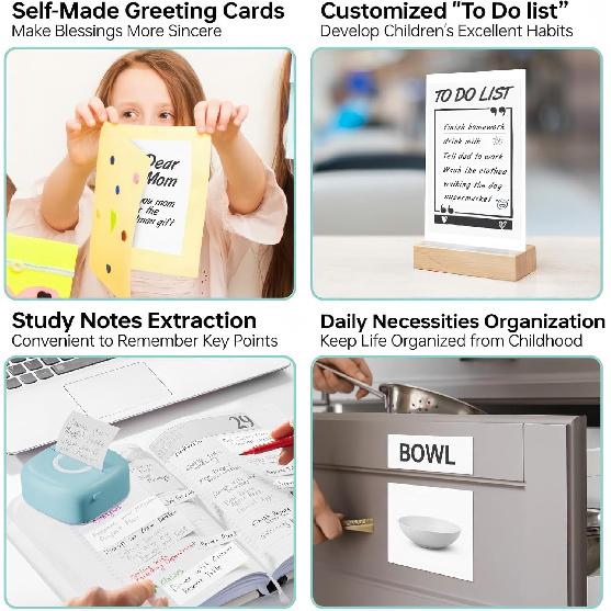 Mini Printer Sticker Thermal Printer with 3 Rolls Paper, Bluetooth Portable Phone Print Pods,Study Sticker Maker for Pictures, Photos, Journals, DIY,