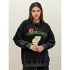 The Unavowed The Rabbit Holding A Carrot Print Women Washed Sweatshirt Crewneck Loose Pullover Cotton  Streetwear