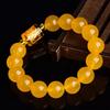 7A Grade Yellow Agate Bracelet - Benming Year Three-Sided God of Wealth Barrel Bead, Five Roads God of Wealth Jewelry.