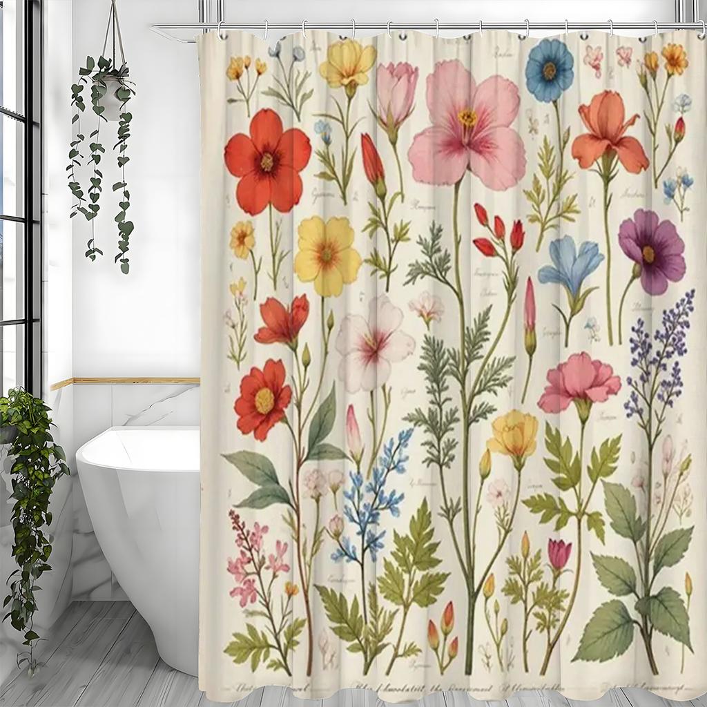 Bunter floraler Duschvorhang Einzigartiger rosa Boho-Blume-Blätter-Duschvorhang für Badezimmer Modernes Frühlingsblüten-Botanischer Showe