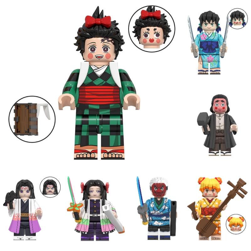 Wm6162 Anime Series Demon Slayer Mouth Flat Yin And Izumi Zhenmen Tanjiro Figurine Building Blocks