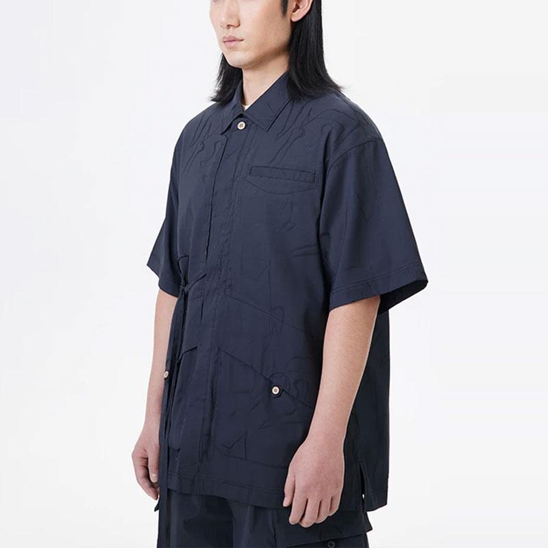 Li Ning Jackie Chan Collaboration Kung Fu Series Solid Color Loose Casual Short Sleeve Shirt Men Shirts Charcoal-Black ASHT013-2