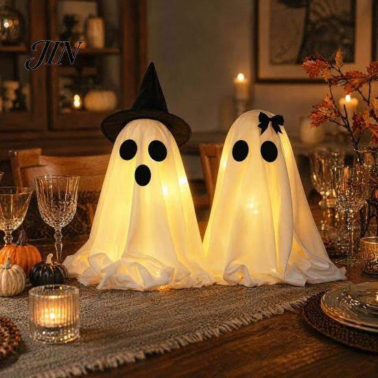 Partydekorationen für Halloween Geisterdekoration, Leuchtend mit Hexenhut/Schleife, Dekoration Gruselig Stehende Dekoration Veranda Hof Außen Geister-Thema