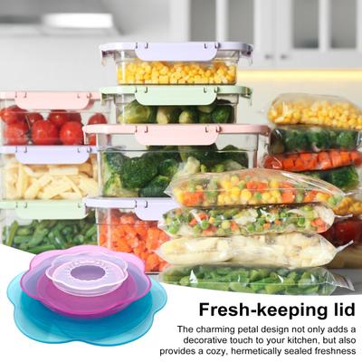 Lot de 3/6 couvercles extensibles en silicone pour le stockage des aliments, réutilisables, élastiques, pour bols, motif pétale, qualité alimentaire, en silicone, pour micro-ondes