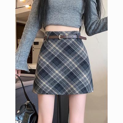 Women's Retro High-Waist Woolen Plaid Mini Skirt - 2025 Autumn/Winter Collection