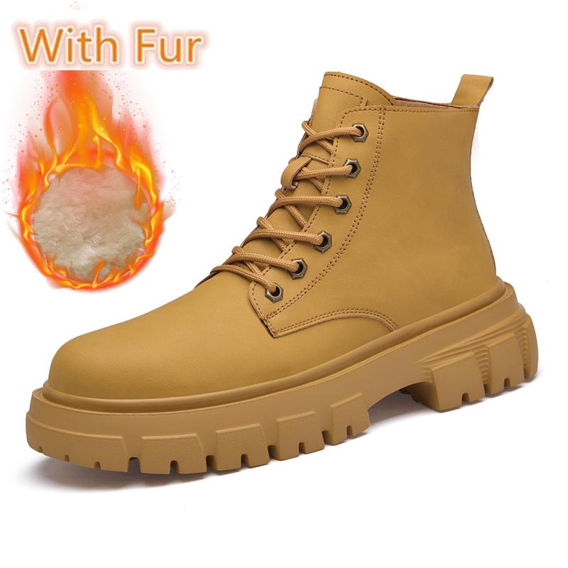 

Мужские байкерские ботинки из натуральной кожи, модные молодежные ботильоны, высокие ботинки на осень-зиму, классические теплые плюшевые меховые базовые ботинки 46