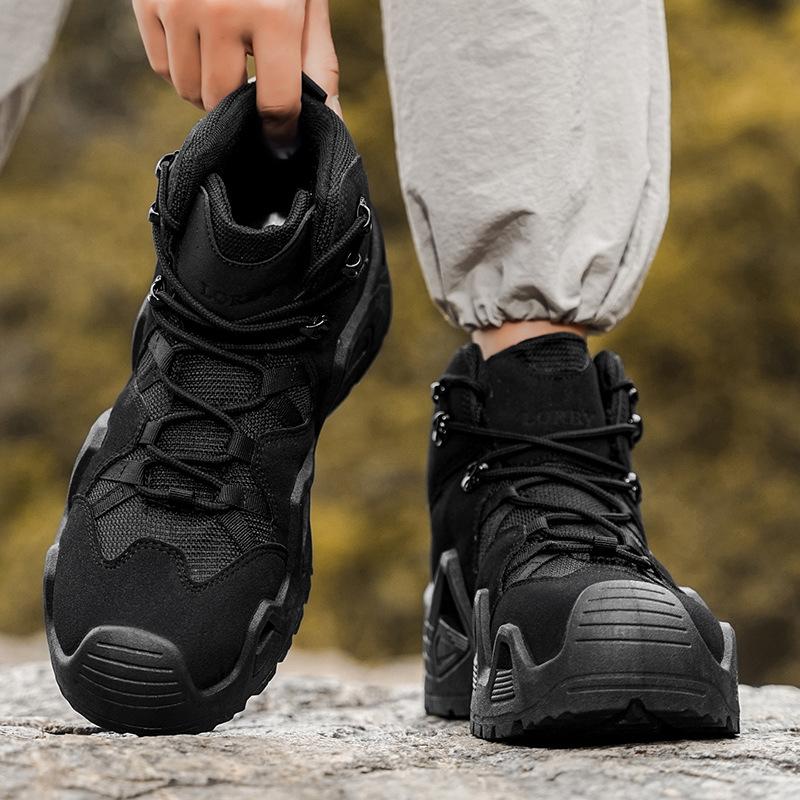 Men's Casual Hiking Work Boots Thick Bottom High Top Safety Shoes Outdoor Trekking Boots Autumn New Style Plus Size Rubber