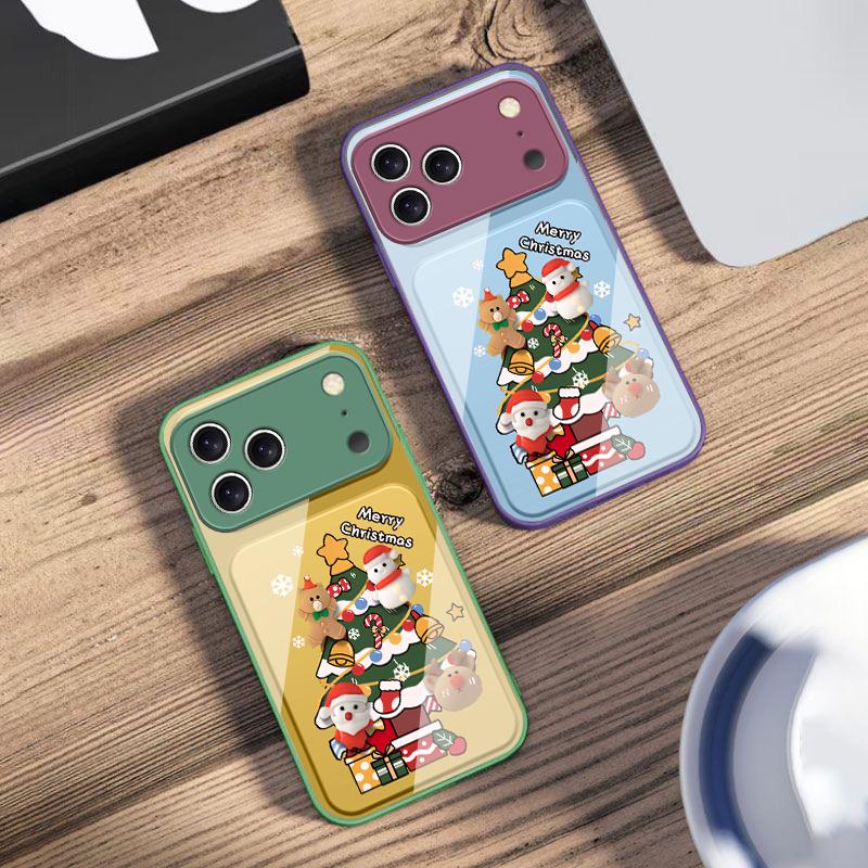 Cartoon-Weihnachtsbaum Für iPhone 17 Air 16 E 15 14 13 Plus 12 mini 11 17 Pro Max XR Xs Max 16E 7 8 Gehärtetes Glas Handyhülle