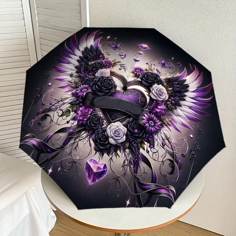 1PC Heart Wings Umbrella-8-Rib Reinforced, Automatic Open, Lightweight & Durable, Cute Fashion Accessory for Outdoor, Beach or Casual Use, Beach Umbre