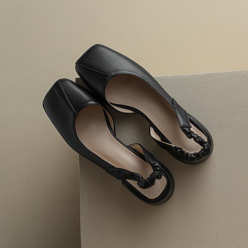 

Женские сандалии на низком каблуке лето новые простые темпераментные однотонные универсальные большого размера сандалии с закрытым носком 34 чёрный