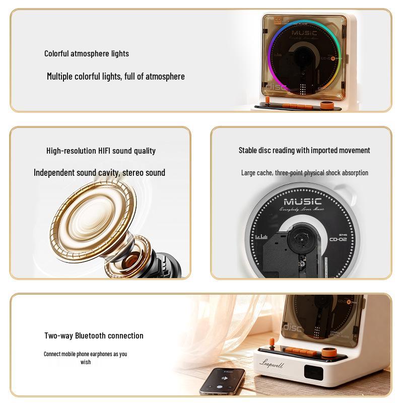 Retro Bluetooth Rechargeable Portable CD Player - Vinyl Disc Music Themed Custom Gift