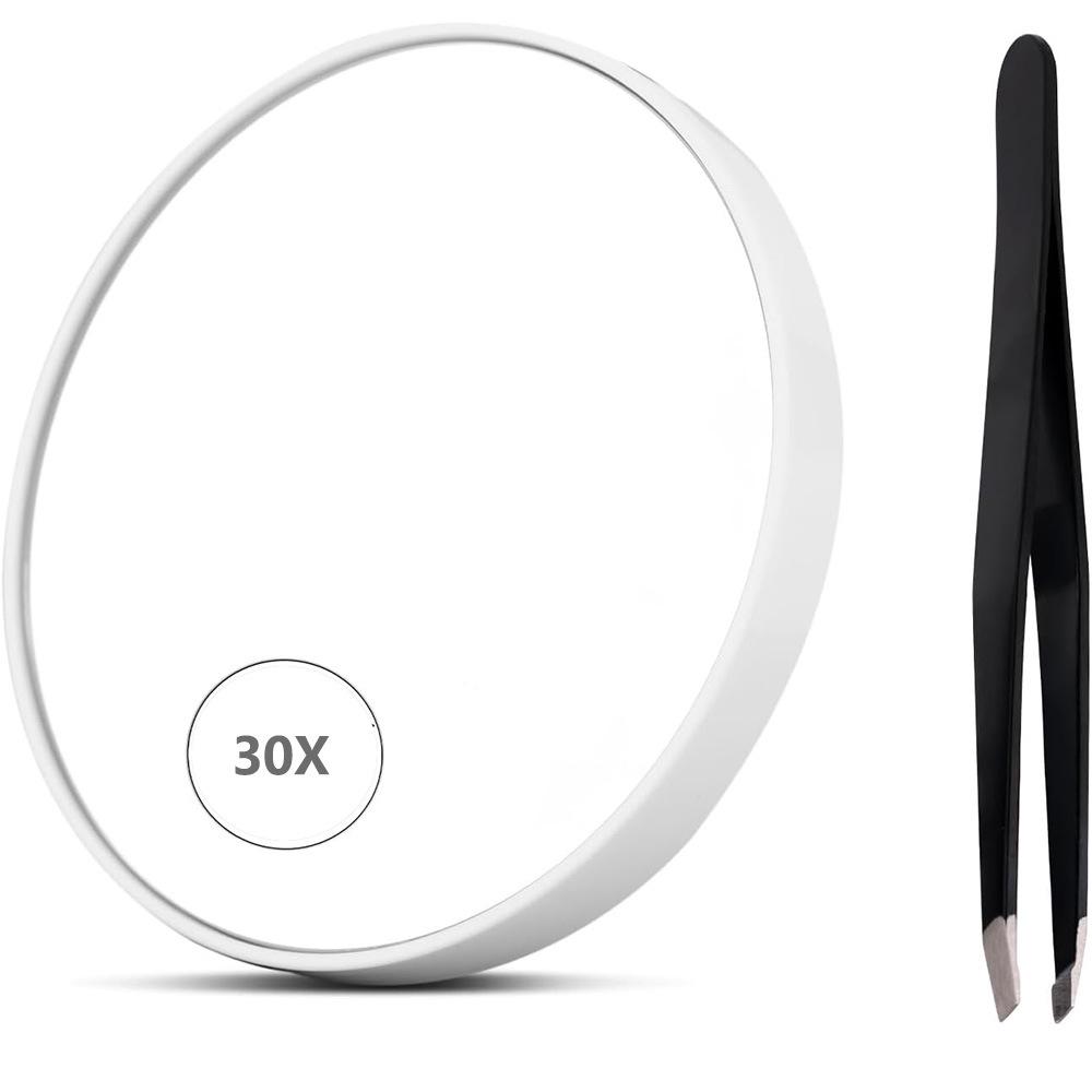 3.5" Magnifying Makeup Mirror 10X/20X/30X with Suction & Tweezers for Eyebrow Plucking