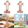Wood Cross Statue with Stand Holy Cross Tabletop Cross with Base Catholic Wood Cross Decor for Christmas Shelf Decoration
