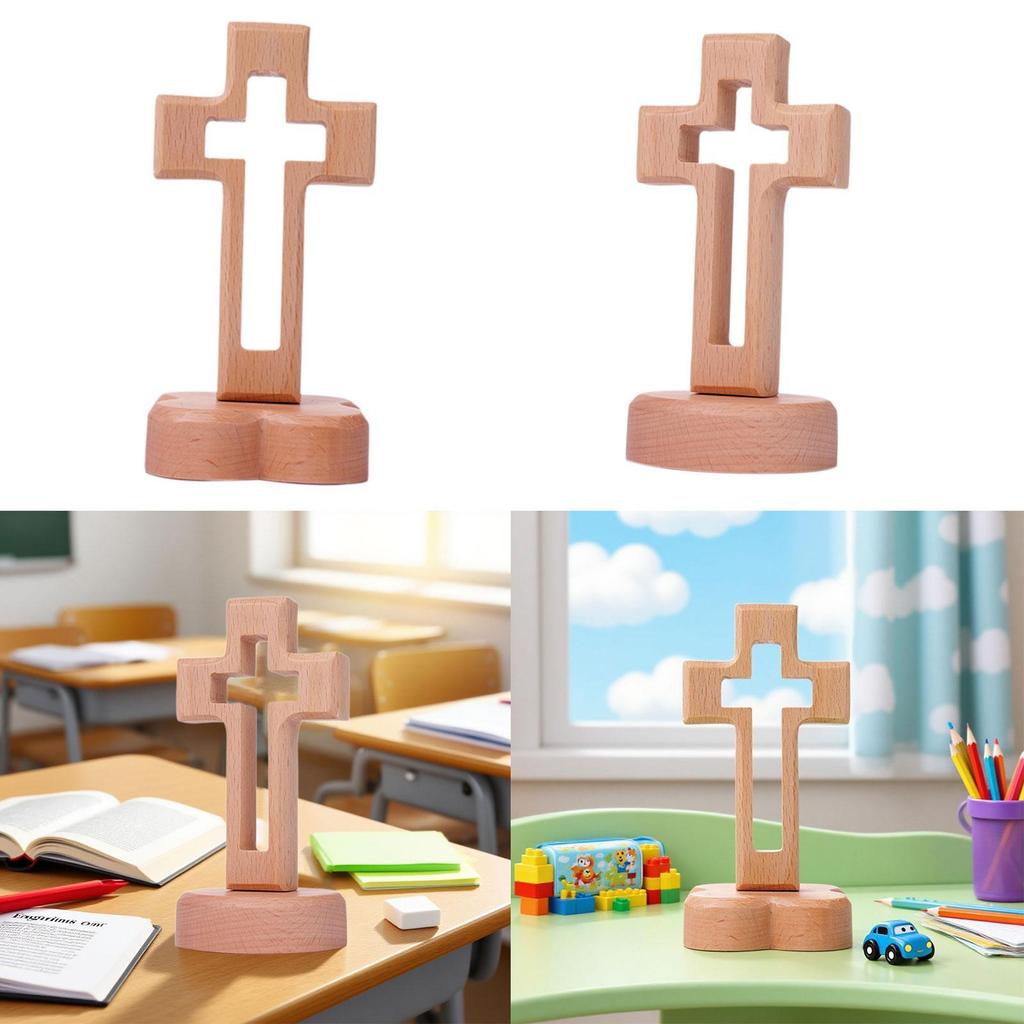 Wood Cross Statue with Stand Holy Cross Tabletop Cross with Base Catholic Wood Cross Decor for Christmas Shelf Decoration