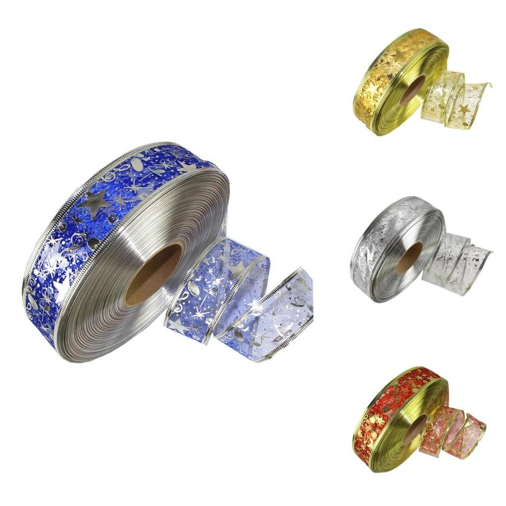 Festive 100 Yard 3.8cm Christmas Ribbon Multi-colored Edged Foil Ribbon For Home Decor