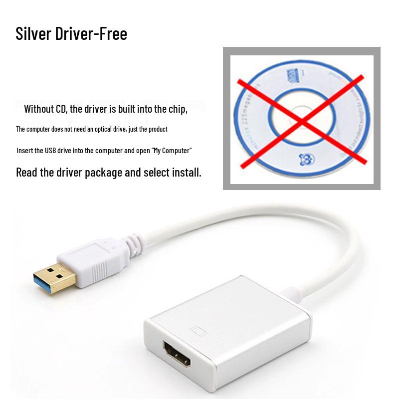 USB 3.0 To HDMI Adapter: Driver-Free, Silver/Black, HD Video Conversion for Laptops