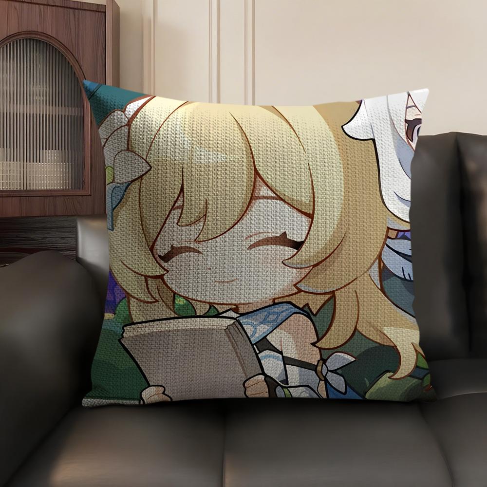 Lumine Cute Cute Genshin Impact Cushion Cover Natural Linen Organic Fabric DoubleSided Printing Sofa Home Decor Pillow Case