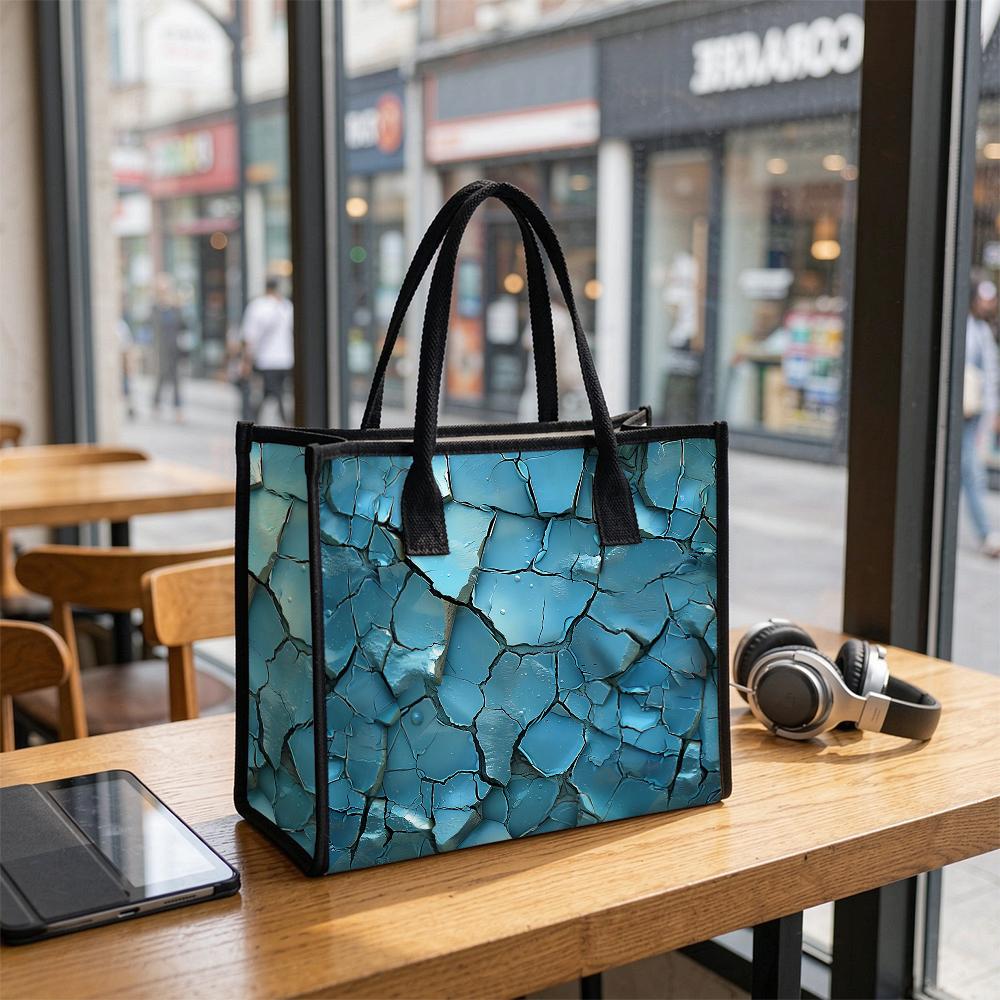 Blue Cracked Pattern Tote Bag Casual Large Capacity Daily Shoulder Handbag