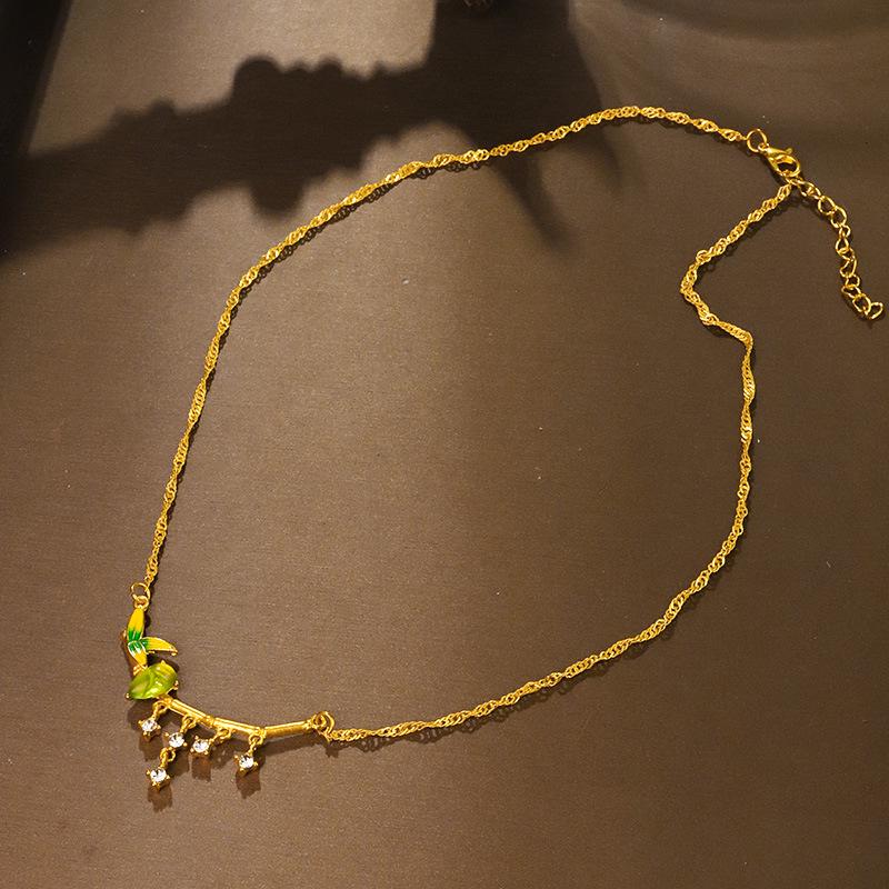 Chinese Retro Bamboo Tassel Necklace and Earring Set