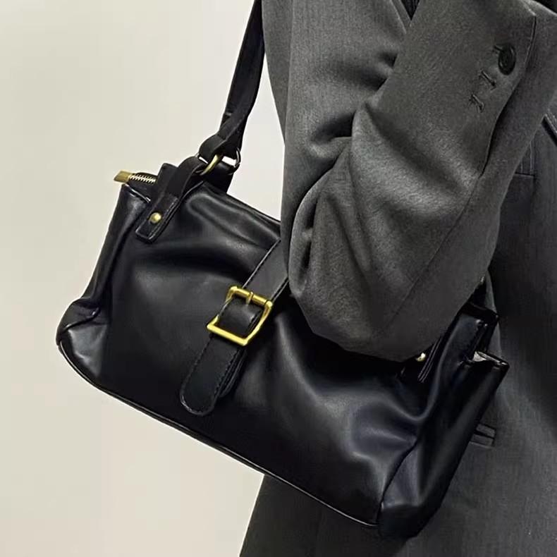 

JIAERDI Vintage Black Leather Handbag Women Fashion Large Capacity Shoulder Bag Ladies Luxury Minimalist Commuter Tote Bag 2025 35x16x7cm чорний