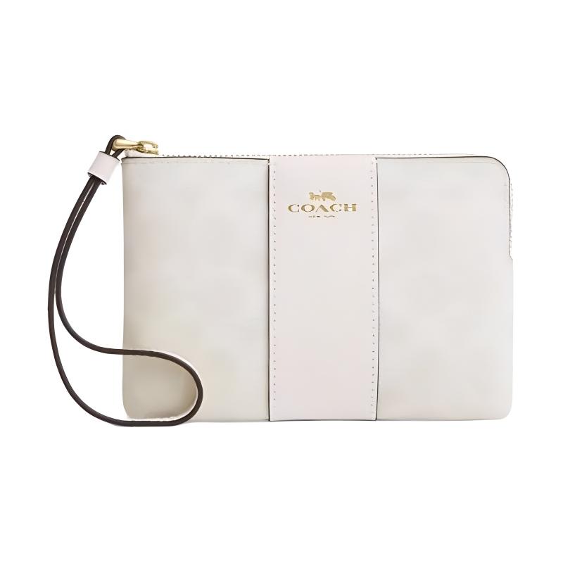 COACH 16 Brand Classic Logo Stripe Pattern Artificial Leather Clutch Regular Women’s White белый