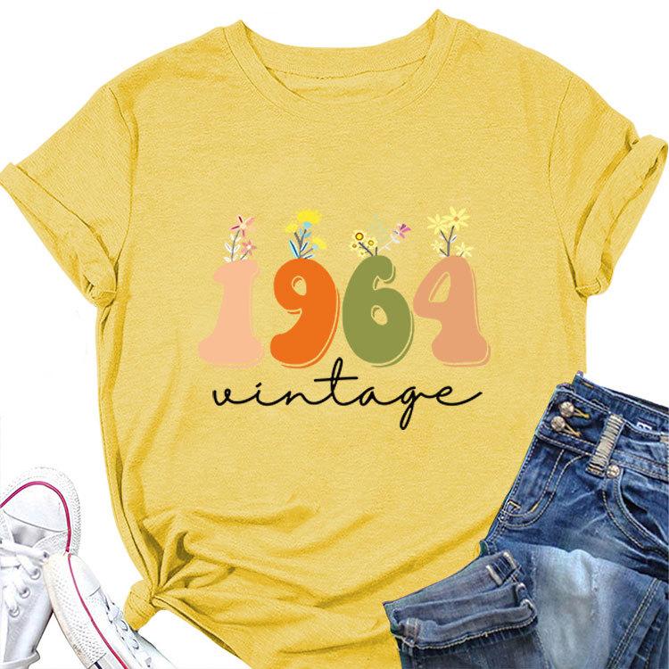 Casual Loose short sleeve Tshirt 1964 vintage printed Summer Ladies O neck fashion top