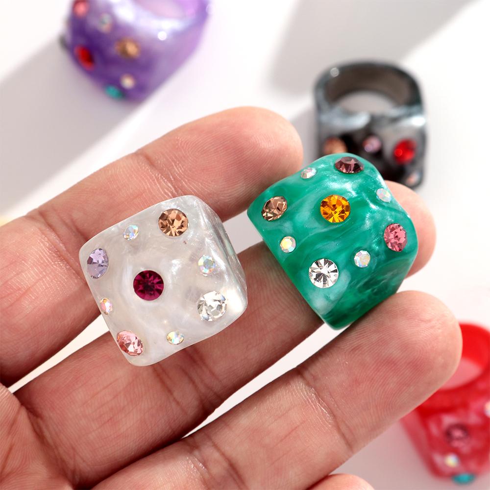 New Sweet Colorful Chunky Acrylic Finger Rings for Women Girl Trendy Resin Crystal Square Stackable Ring Minimalist Jewelry Gift