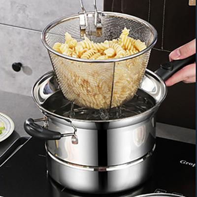 Household Stainless Steel Deep Fryer Pot with Frying Basket and Steamer Visible Lid Pasta Pot Japanese Stockpot Tempura