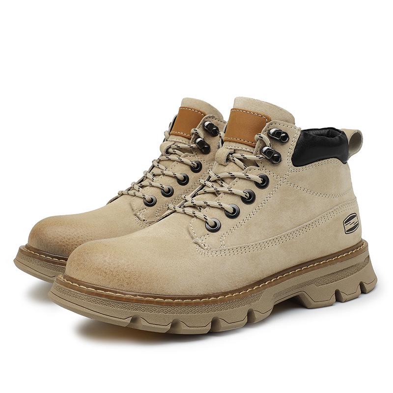 Oryginalna Skóra Żółte Retro Męskie Buty Martin na Grubej Podeszwie - 2025 Wysokie Buty Robocze