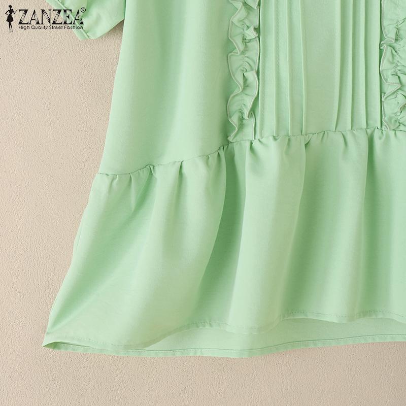 ZANZEA Dame Casual Rund Hals Løs Sommer Kort Erm Bluse