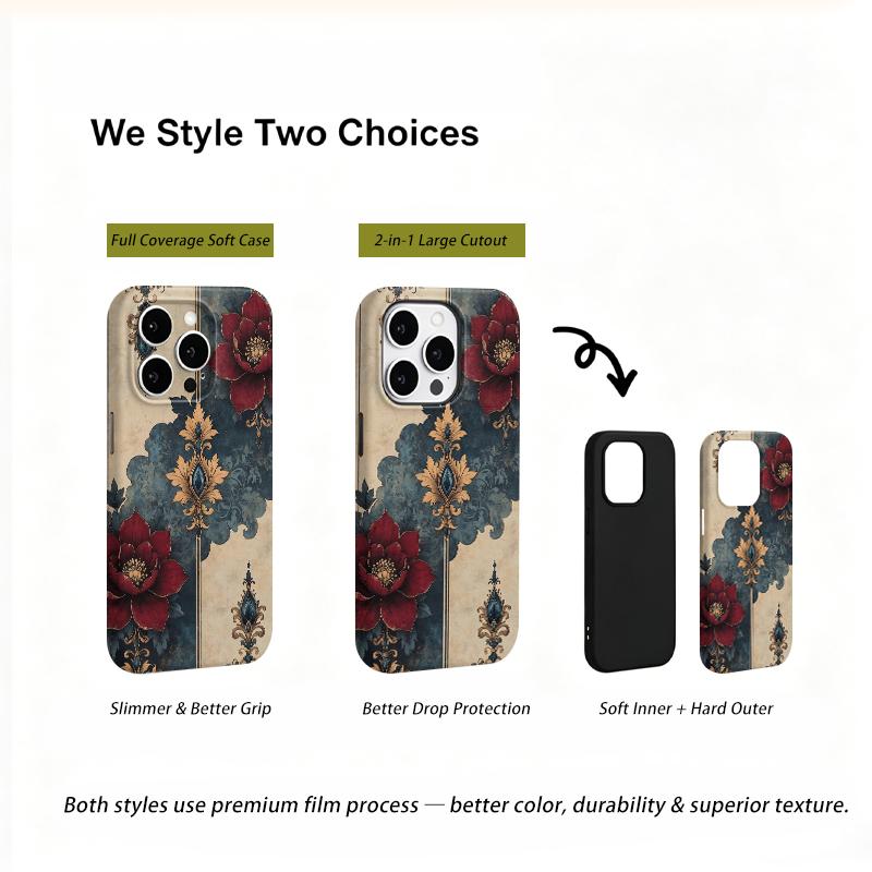 Luxury Vintage Floral Ornate Baroque Damask Art Graphic Film Aesthetic Protective Shockproof Bumper Phone Case Cover For iPhone14 15 16  Pro Max Plus