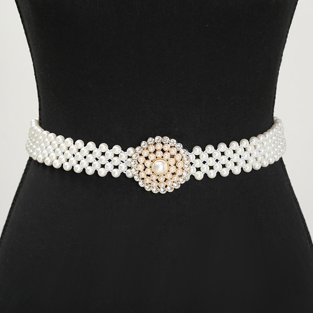 

Simple Rhinestone Waist Chain Thin Pearl Waist Belt Fashion Waistband with Pearl For Women Style 3