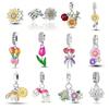 Hot Sale Charms Bead 925 Sterling Silver Spring Flowers Family Charms Bracelet Necklace DIY Jewelry